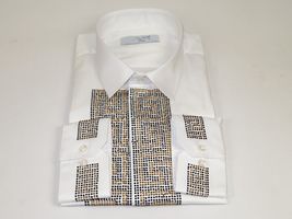 Men CEREMONIA Turkey Shirt 100% Cotton Fancy Rhine Stones #TSV 13 White Slim Fit image 5