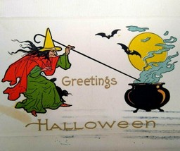 Halloween Postcard Witch Brewing Caldron Potion 1912 Detroit Vintage Fantasy - £39.51 GBP