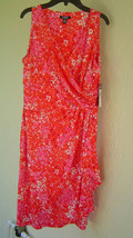 New Chaps Red Floral Fax Wrap Career Sheath Dress Size L $98 - $44.49