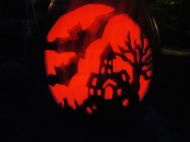 Halloween Pumpkin Foam Large Carved Haunted House Jack O Lantern w Flicker Light - £79.09 GBP