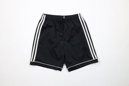 Vtg Adidas Mens Small Spell Out Striped Running Soccer Shorts Black Poly... - £31.54 GBP