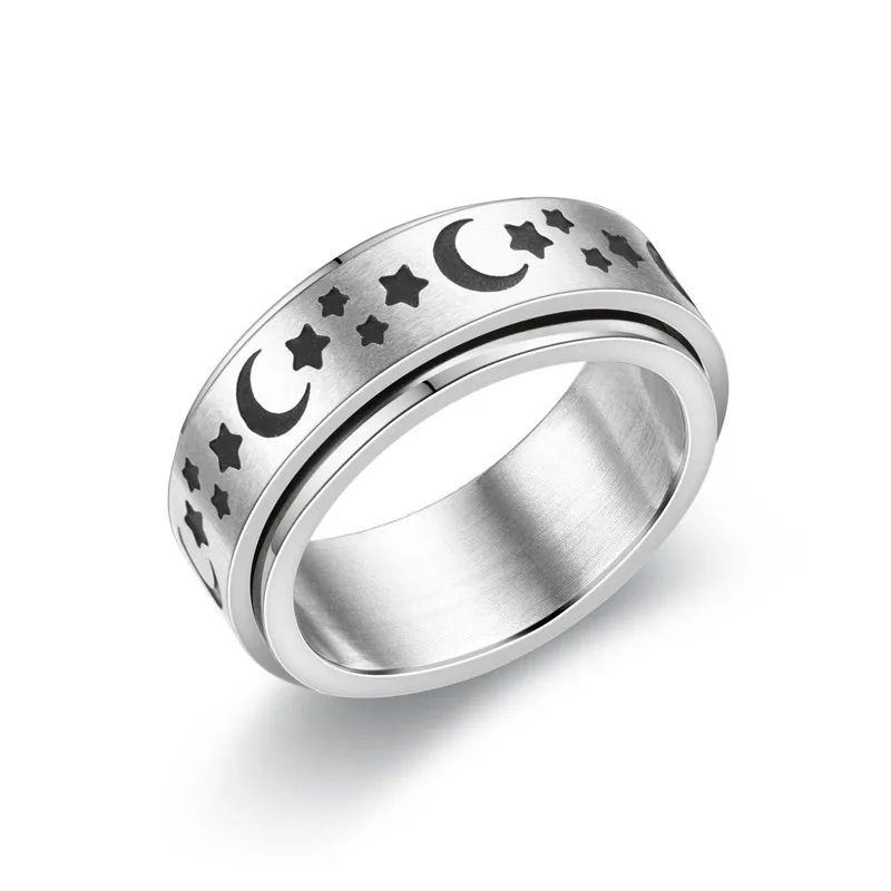 Ring For Women Moon Star Spinner Fidgets Rings Stainless Steel Rotate Freely Spi - £13.78 GBP