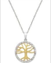 Diamond Family Tree Pendant Necklace (1/10 ct. t.w.) in Sterling Silver and 18k - £53.41 GBP