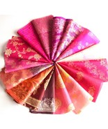 5 Inch x 16 Pieces Pink Recycled Vintage Silk Sari Scraps Brocade Fabric... - £4.58 GBP