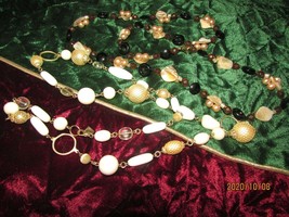 NECKLACES two: black/brwn/pearl 35&quot;, white/gold/clear 36&quot; COOKIE LEE  (j... - $14.85