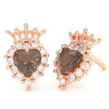 Smoky Quartz Diamond Claddagh motif Stud Earrings in 10k Rose Gold - £291.56 GBP