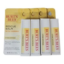 Burt&#39;s Bees 100% Natural Origin Rescue Lip Balm With Turmeric, Unscented, 4 CT - £15.46 GBP