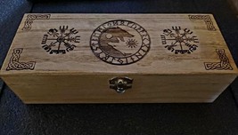 Handmade wooden jewellery / tea organizer box Viking Vegvisir Runes Pagan Norse - £31.83 GBP