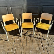 Set Of 3 Goodfrom Tanker Style Matching Industrial Aluminum Armchair Yellow - £414.53 GBP