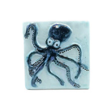 Handmade Ceramic Blue Octopus Tile With Hole To Hang, Wall Decor For Bea... - $42.56