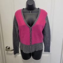 Apt. 9 Cashmere V-Neck Buttons Cardigan Sweater Size Large Pink Grey Color Block - £17.85 GBP
