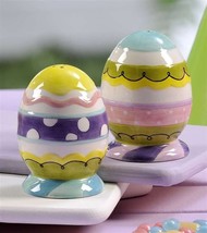 Joyce Shelton Easter Egg Salt Pepper Shaker Set Ceramic 3" High Pastel Color