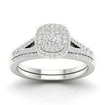 S925 Silver 0.50Ct TDW Natural Diamond Double Halo Bridal Set - £330.49 GBP