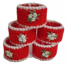Napkin Ring Yarn Art 5 Count Dinner Rings Handmade Red White Green 1.5” ... - $4.80