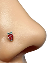 Nose Stud Strawberry Enamel Stud 22g (0.6.mm) 925 Sterling Silver L Bendable Pin - £4.95 GBP