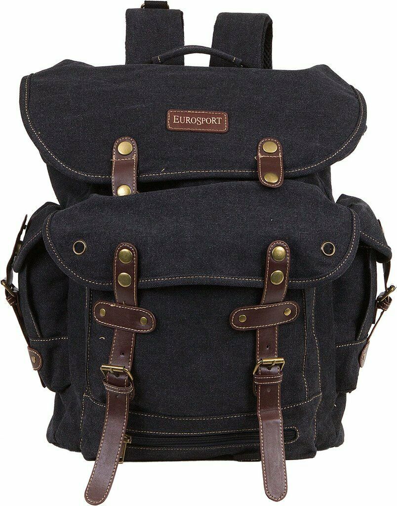 Large Army Style Military Backpack Black Rusksacks 704 School Hiking Can... - $25.73