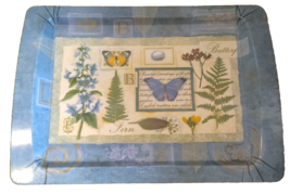 Melamine Serving Tray Blue Butterfly Flower Nature Collage Rectangle Shape - $28.16
