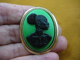 (CA20-71) RARE African American LADY black + green CAMEO oval brass Pin Pendant - £26.89 GBP