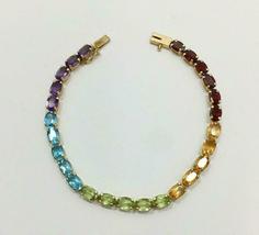 10 Ct Rainbow Multi Gemstone Oval Tennis Bracelet 7.5&quot; In 14k Yellow Gold Over - £145.13 GBP