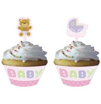 12 ct Girl Baby Teddy Bear Baby Shower Decorations Party Cupcake Wrapper... - $4.46