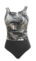 Swim Solutions Womens Black Marble Print Tummy One Piece Swimsuit, 14 9368-2 - £35.56 GBP