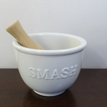 Fitz and Floyd Mortar and Pestle Smash White Porcelain Bowl and Wooden Utensil - £18.68 GBP