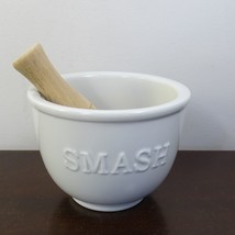 Fitz and Floyd Mortar and Pestle Smash White Porcelain Bowl and Wooden Utensil - £17.74 GBP