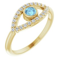 Evil Eye Aquamarine and White Sapphire Ring in 14k Yellow Gold - £811.04 GBP+