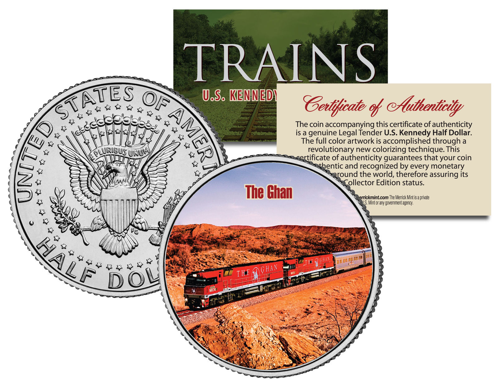 THE GHAN TRAIN * Famous Trains Series * JFK Half Dollar Colorized U.S. Coin - $12.16