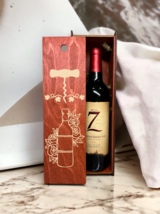Engraved Wood Bottle Wine Box Corkscrew Home Décor Gift Birthday Christmas New Y - £28.41 GBP