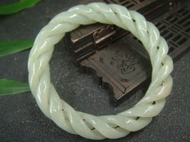 Chinese Antique Nephrite Hetian-OLD Qing jade bangle -3-Twisted wire bra... - £220.61 GBP