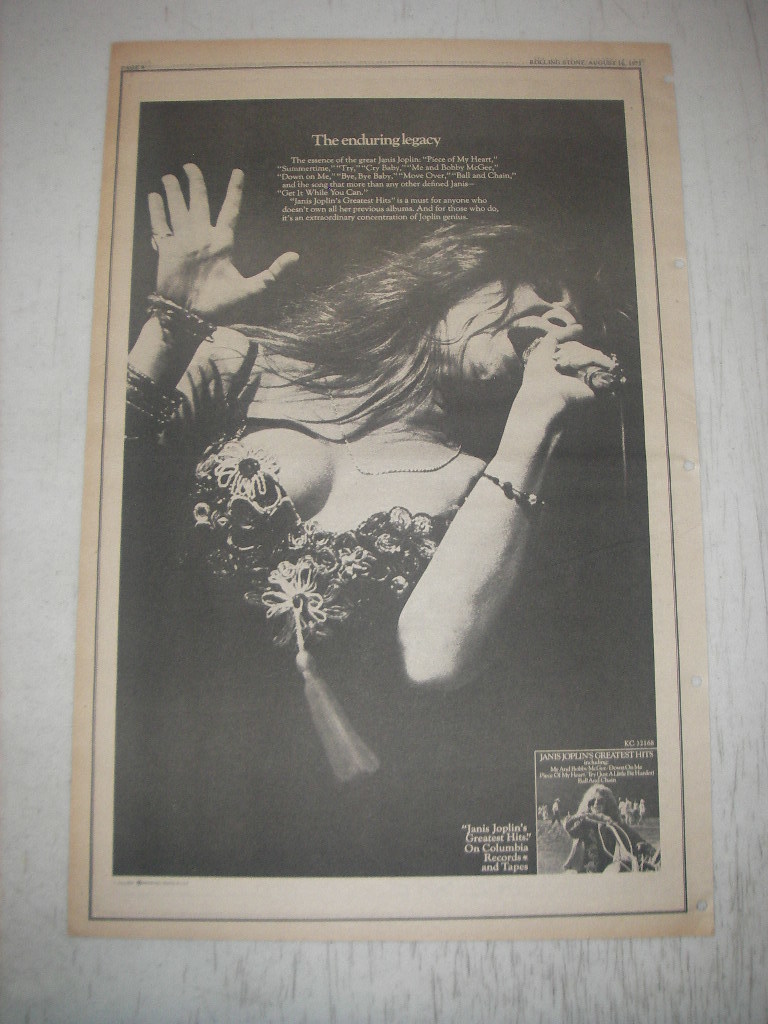 1973 Janis Joplin's Greatest Hits Album Ad - The enduring legacy - 1980-89
