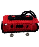 Caboose Train Cross Stitch Christmas Ornament Handmade Red Black Vintage - €4,31 EUR