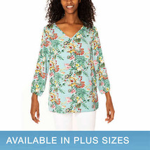 Mario Serrani Ladies&#39; Size Small (4-6), 3Q Sleeve Tunic Top, Blue Floral - £13.51 GBP