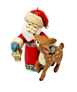 Hallmark 2010 Santa Claus with Reindeer Christmas Ornament Plastic 3 inch - £14.65 GBP