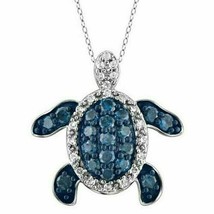 925 Sterling Si1ver 1Ct Round Simulated  Blue Diamond Turtle Women Pendant - £77.30 GBP