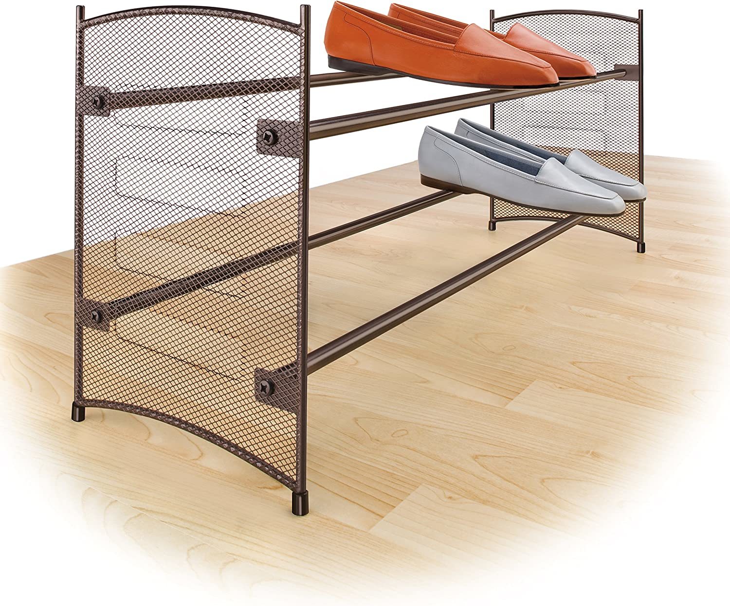 Lynk Expandable 2 Tier Stackable Shoe Rack - Steel Mesh Shoe Shelf - Bronze - $39.99