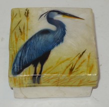 Small Handmade Philippine Trinket box Capiz Shell Windowpane Oyster Blue Crane - $49.91