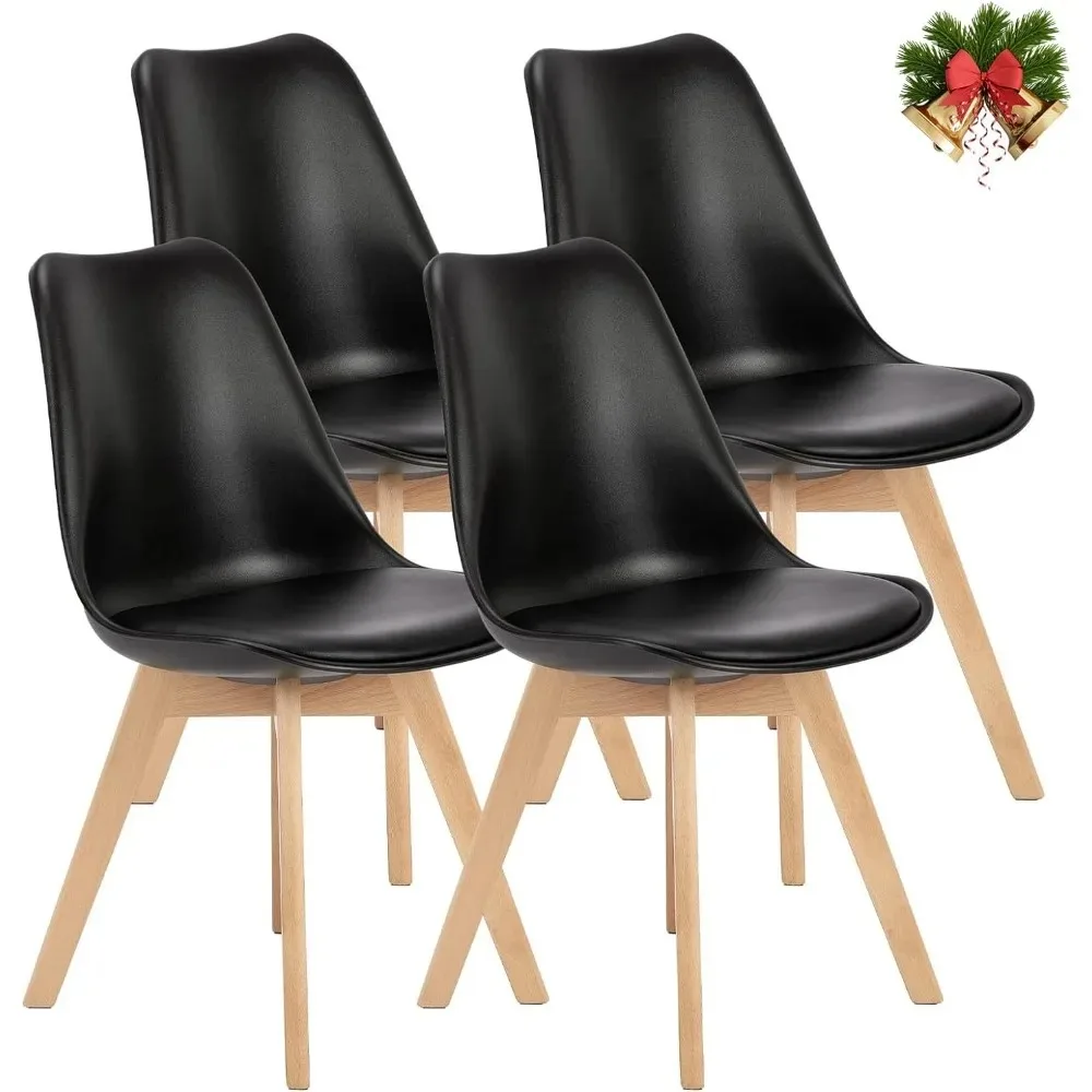 Dining Chairs Set of 4, Mid-Century Modern Dining Chairs with Wood Legs and PU - £117.60 GBP