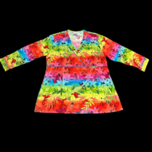 Women&#39;s Comfy Cotton Rainbow Floral Vibrant Scrub Top Shirt Medium Hawaiian - $13.99