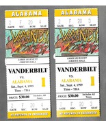 2 VANDERBILT COMMODORES vs ALABAMA CRIMSON TIDE 1999 Football Game Ticke... - £15.49 GBP