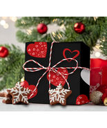 Varied Red Hearts on Black, Valentine wrapping paper, medium roll, romantic - $38.02 CAD