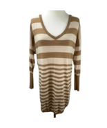 Joie Tan Ecru Striped Neck Wool Cashmere Blend Long V-Neck Sweater Size S Tunic - $15.99