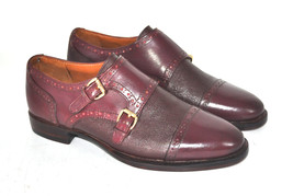 Handmade Leather Burgundy Double Monk Strap Formal Custom Made Dress shoes - $169.99+