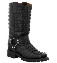 Mens Motorcycle Western Leather Boots Crocodile Print Black Biker Harness Botas - £149.64 GBP