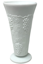 Vintage Colony Harvest Grapevine White Milk Glass Footed Vase 7.75&quot; - $8.99