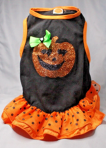 Halloween Pumpkin Dog Dress Glitter Size Medium Simply Dog Orange Black - $8.66