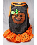 Halloween Pumpkin Dog Dress Glitter Size Medium Simply Dog Orange Black - £6.78 GBP