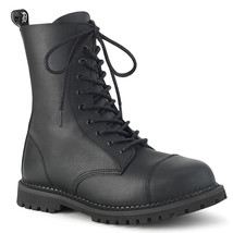 DEMONIA RIOT-10 Men&#39;s Black Faux Leather Biker Combat Steel Toe Ankle Boots - £68.92 GBP