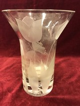 Vintage Sand Etched Bubble vase Tulip Butterfly Heavy thick base 9 inch ... - $79.19